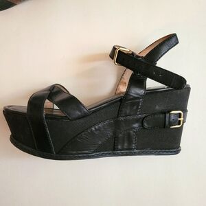 Leather Black Criss Cross Platform Sandals